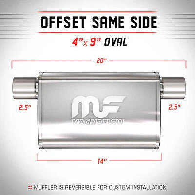2.5 4x9 Oval 14 Polished Stainless Universal Exhaust Silencer 14377 | MagnaFlow