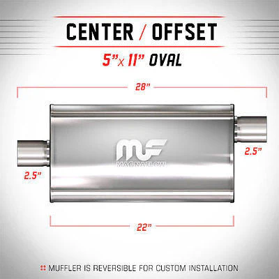 2.5 ID 5x11 Oval 22 Satin Stainless Universal Exhaust Silencer 12586 | MagnaFlow