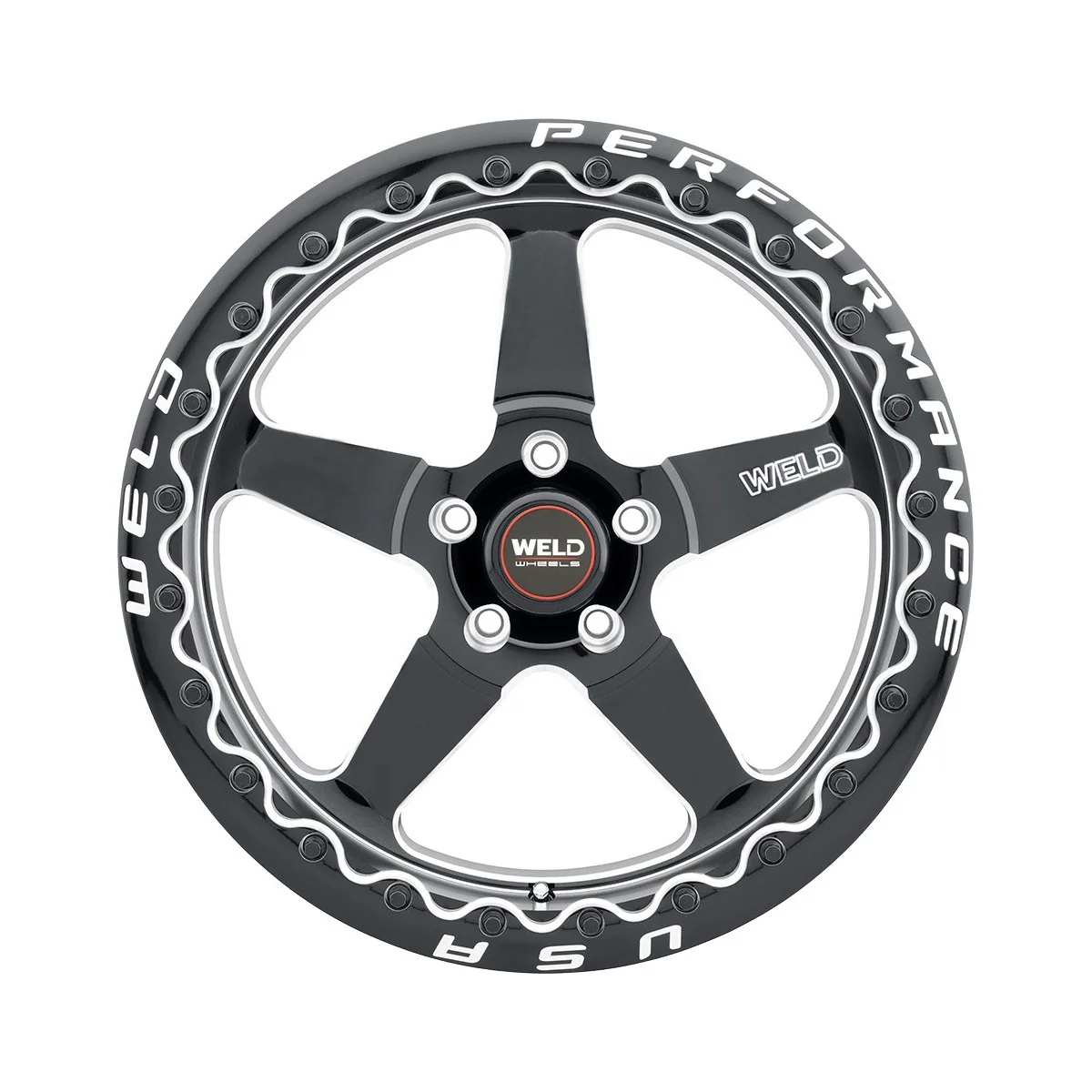 Drag Racing Rear Wheel & Tyre Package Weld Ventura Beadlock S904 17x114.3 Black with 'Mickey Thomson ET Street R' Tires (pair) - Image 2