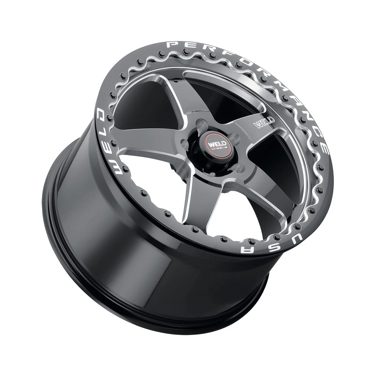 Drag Racing Rear Wheel & Tyre Package Weld Ventura Beadlock S904 17x114.3 Black with 'Mickey Thomson ET Street R' Tires (pair) - Image 3