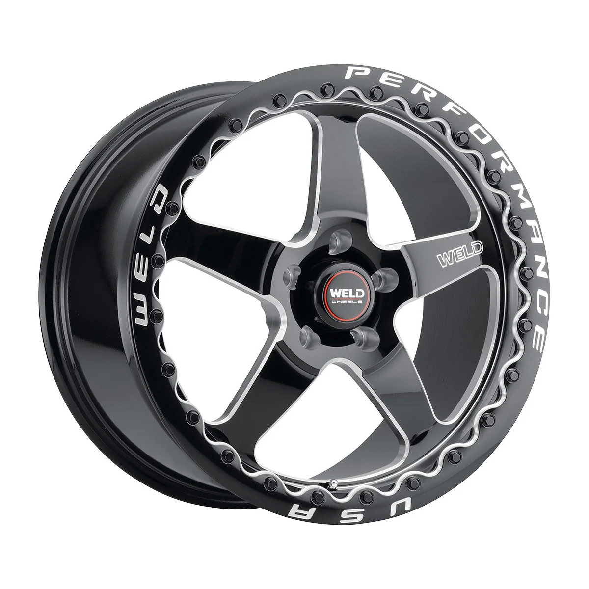 Drag Racing Rear Wheel & Tyre Package Weld Ventura Beadlock S904 17x114.3 Black with 'Mickey Thomson ET Street R' Tires (pair) - Image 4