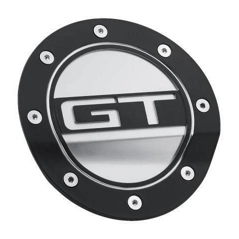 Fuel Door (Black/Silver, feat. GT Logo) for Mustang 2015-23 | #FR3Z-6640526-GB | Drake Muscle Cars