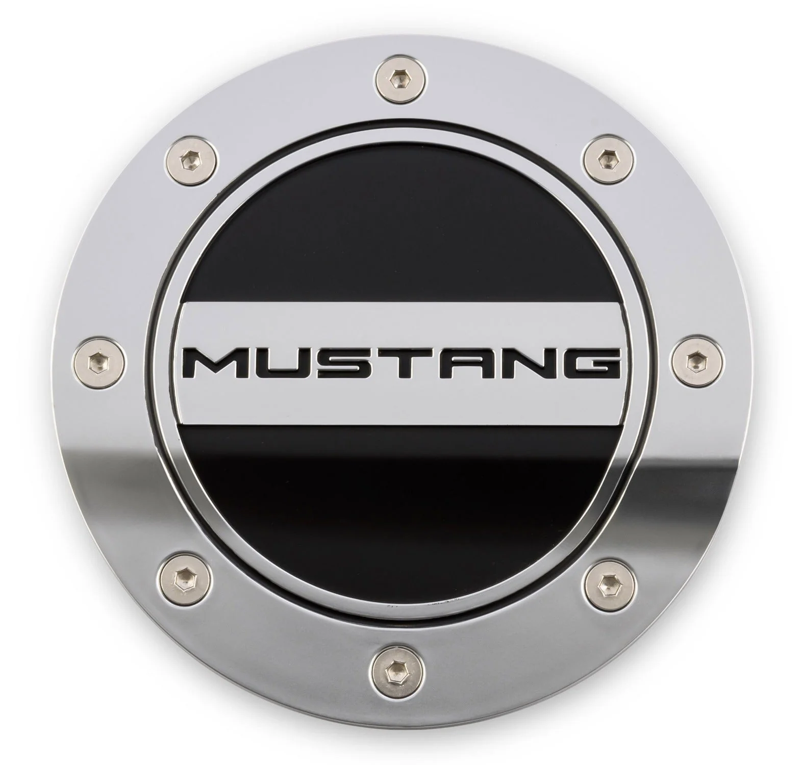 Fuel Door (Silver/Black, ft. Mustang) for Mustang 2015-23 | #FR3Z-6640526-MS | Drake Muscle Cars