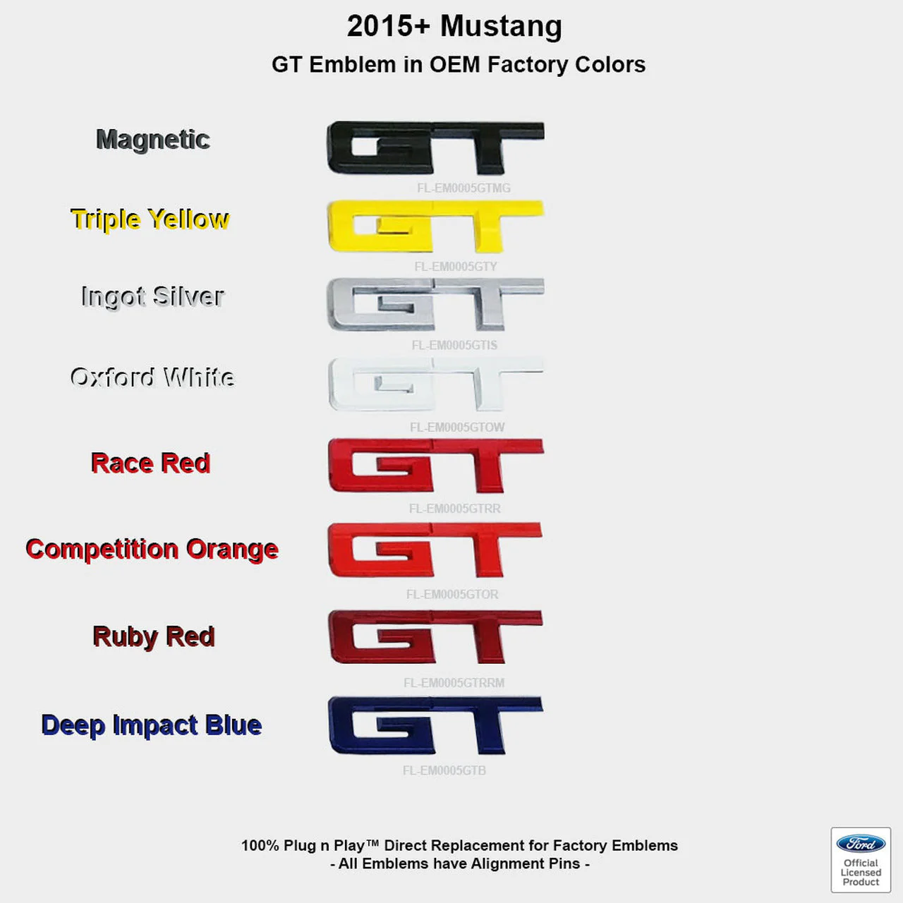 Rear GT Emblem (Platinum White) for Mustang 5.0L GT 2015-23 | #EM0005GTWPM | Ford