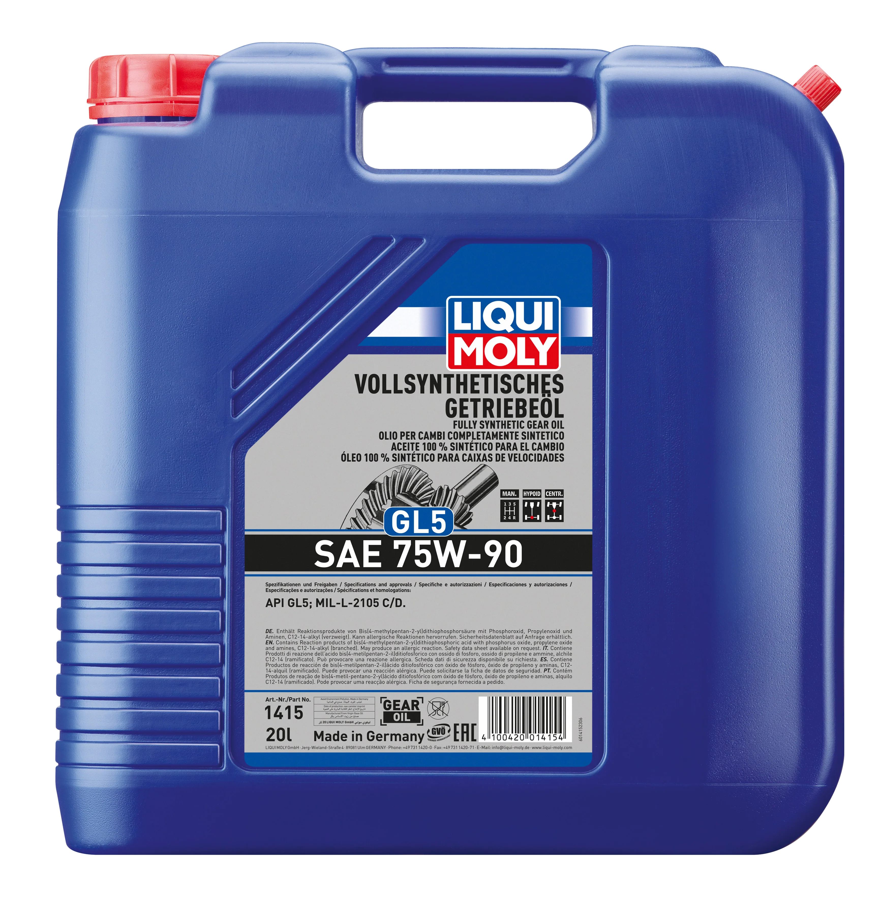 Fully Synthetic Gear Oil (Gl5) SAE 75W-90 20ltr - 1415 | Liqui Moly