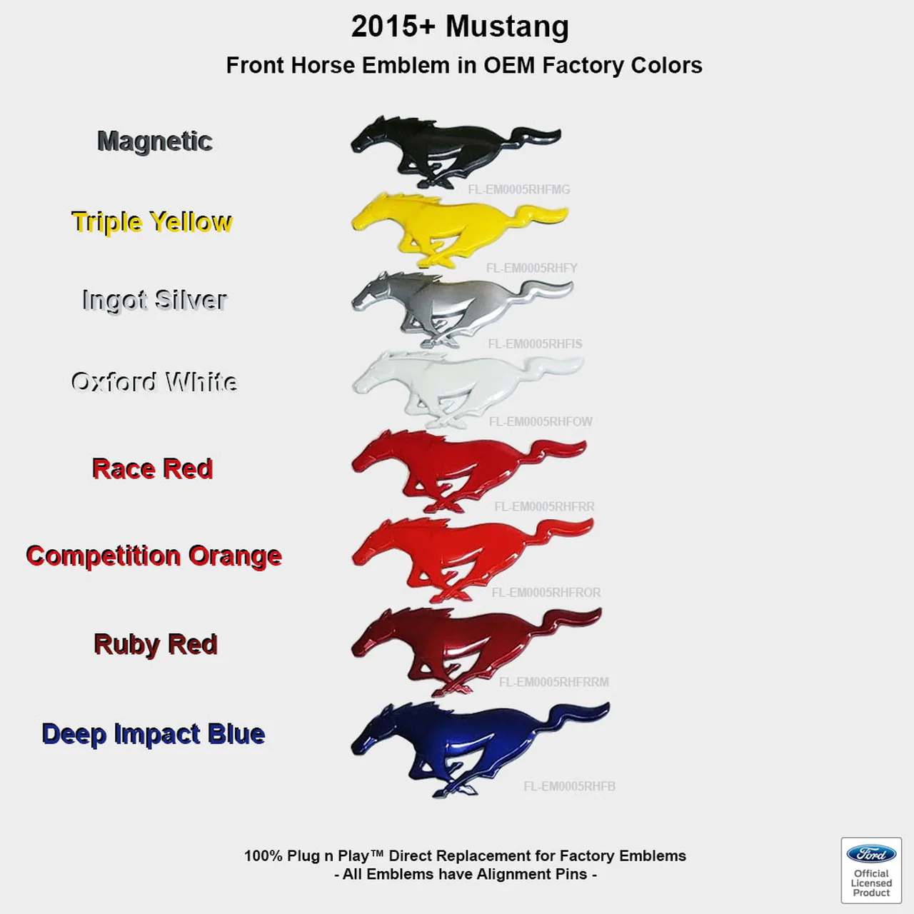 Front Pony Emblem (Pre-painted) for Mustang 2015-23 | #EM0005RHF | Ford